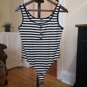 3/$20 SHEIN black and white striped body suit